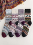 Casual Retro Striped Elk Pattern Plush Socks Autumn Winter Accessories Warm High Stretch