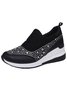 Plus Size Casual Rhinestone Slip On Wedge Sneakers