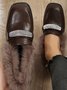 Warm Plush Rhinestone Chunky Heel Loafers