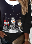 Christmas Snowman Color Block Patchwork Black Casual Sweatshirt