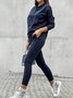 Loose Plain Crew Neck Casual Two-Piece Set