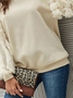 Crew Neck Casual Plain Stitch Fluff Sweatshirt