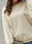 Crew Neck Casual Plain Stitch Fluff Sweatshirt