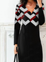 Geometric V Neck Casual Dress