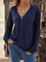 Casual V Neck Plain Loose Sweatshirt