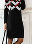 Geometric V Neck Casual Dress