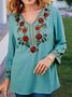 Casual Floral V Neck Loose Tunic  T-Shirt