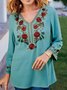 Casual Floral V Neck Loose Tunic  T-Shirt