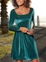 Square Neck Velvet Plain Party Dress