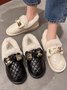 Bow & Bear Decor Stitch Detail Furry Lined Flat Shoes