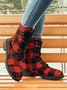 Christmas Red-black Plaid Plus Size Lace-Up Decor Size Zip Canvas Boots