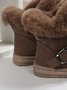 Casual Buckle Decor Faux Suede Furry Snow Boots