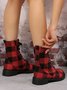 Christmas Red-black Plaid Plus Size Lace-Up Decor Size Zip Canvas Boots