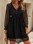 Lace Plain Long Sleeve Buckle V Neck Party Dress