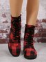 Christmas Red-black Plaid Plus Size Lace-Up Decor Size Zip Canvas Boots