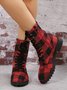 Christmas Red-black Plaid Plus Size Lace-Up Decor Size Zip Canvas Boots