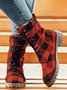 Christmas Red-black Plaid Plus Size Lace-Up Decor Size Zip Canvas Boots