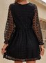 Lace Plain Long Sleeve Buckle V Neck Party Dress