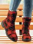 Christmas Red-black Plaid Plus Size Lace-Up Decor Size Zip Canvas Boots