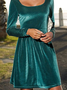 Square Neck Velvet Plain Party Dress