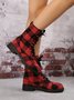 Christmas Red-black Plaid Plus Size Lace-Up Decor Size Zip Canvas Boots