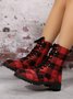 Christmas Red-black Plaid Plus Size Lace-Up Decor Size Zip Canvas Boots