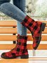 Christmas Red-black Plaid Plus Size Lace-Up Decor Size Zip Canvas Boots