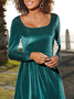 Square Neck Velvet Plain Party Dress