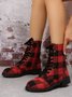 Christmas Red-black Plaid Plus Size Lace-Up Decor Size Zip Canvas Boots