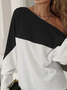 Casual Loose Cold Shoulder Color Block tunic T-Shirt