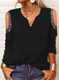 Plain Casual Long sleeve V neck T-Shirt