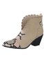 Snake Stitch Rivet Lace Toe Thick Heel Ankle Boots