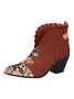 Snake Stitch Rivet Lace Toe Thick Heel Ankle Boots