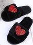 Heart Glitter Decor Fluffy Open-Top Slippers