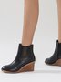 Hollow Side Zip Stacked Wedge Heel  Ankle Boots