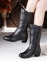 Black Rhinestone Metal Plush Warm Thick Heel Boots