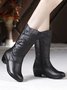 Black Rhinestone Metal Plush Warm Thick Heel Boots