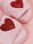 Heart Glitter Decor Fluffy Open-Top Slippers