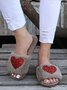 Heart Glitter Decor Fluffy Open-Top Slippers