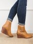 Hollow Side Zip Stacked Wedge Heel  Ankle Boots