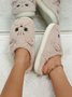 Cartoon Cat Design Embroidered Fuzzy Novelty Slippers