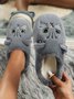 Cartoon Cat Design Embroidered Fuzzy Novelty Slippers