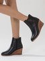 Hollow Side Zip Stacked Wedge Heel  Ankle Boots