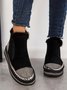 Rhinestone Split Joint Warm Fur Lined Slip on Ankle Boots