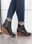 Hollow Side Zip Stacked Wedge Heel  Ankle Boots