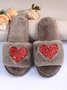 Heart Glitter Decor Fluffy Open-Top Slippers