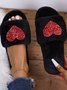 Heart Glitter Decor Fluffy Open-Top Slippers