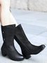 Black Rhinestone Metal Plush Warm Thick Heel Boots