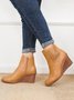 Hollow Side Zip Stacked Wedge Heel  Ankle Boots