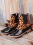 Leopard Plain Plush Warm Panel Waterproof Duck Bean Boots
